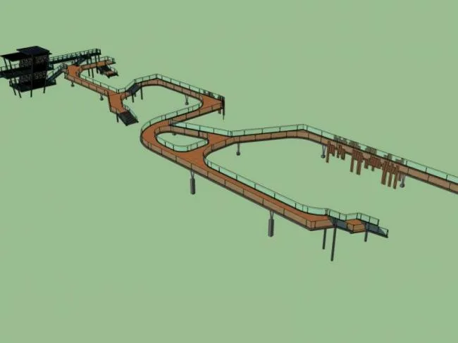 Sketchup Landscape Model | Waterfront Corridor Landscape, Modern Style