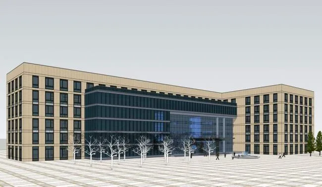 Sketchup Office Model | Multi story L-shaped office building, modern style