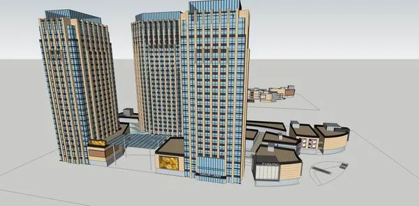 SketchUp Complex Model: Modern High-Rise Office and Commercial Building