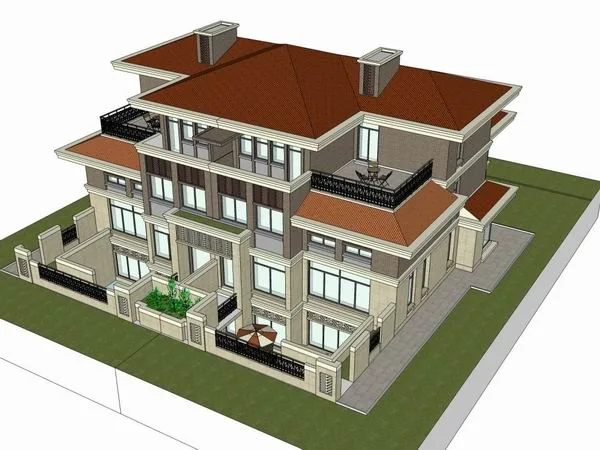 Sketchup Villa Model | Single Family Villa, Classical Style