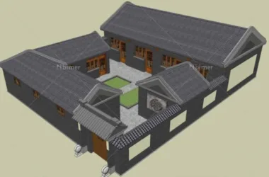SketchUp Residential Model: Multi-Story Chinese-Style Courtyard Architecture-BIM WORLD