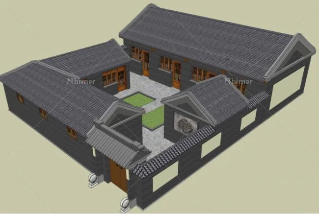 SketchUp Residential Model: Multi-Story Chinese-Style Courtyard Architecture