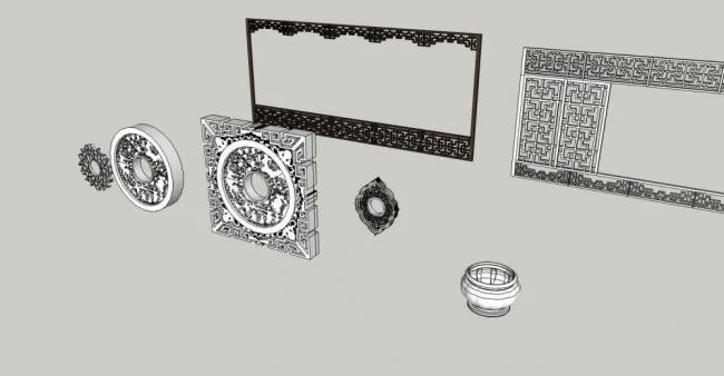 Sketchup Material Model | Architectural Components, Window Patterns, Chinese Style