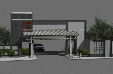 SketchUp Material Model: Traditional Chinese-Style Gate for Residential Areas-BIM WORLD