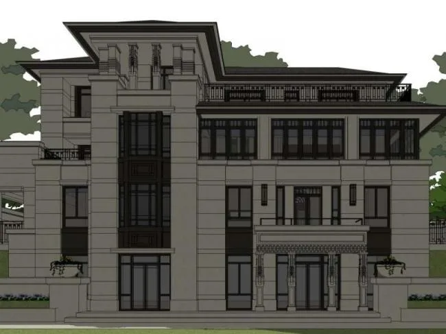 Sketchup Villa Model | Single Family Villa, Classical Style