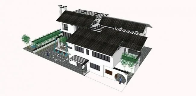 Villa Design in SketchUp: New Chinese Style Residential and Landscape Modeling