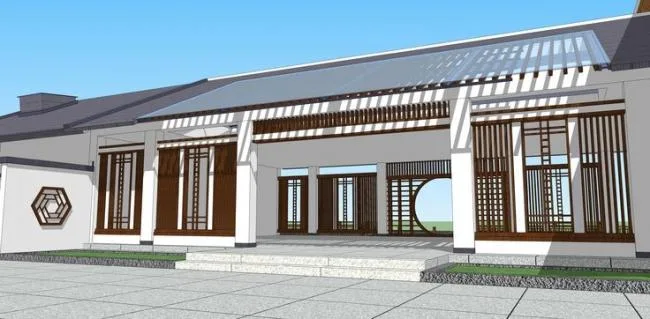 Sketchup Hotel Model | Commercial Building, Multi story Hotel, New Chinese Style, Courtyard, Landscape