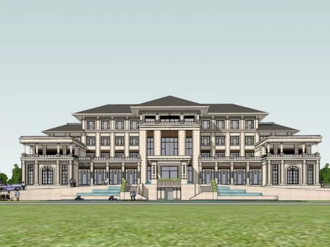 Classical Multi-Story Hotel and Clubhouse Model in SketchUp