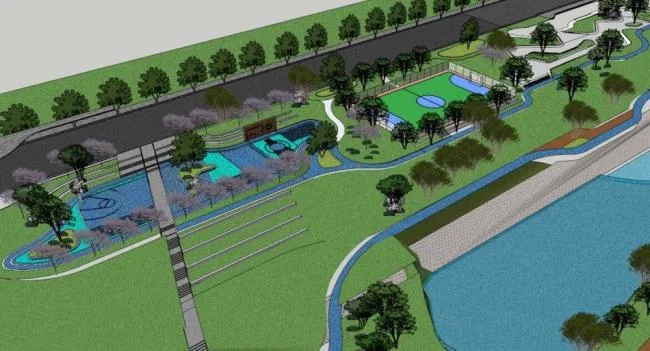 Sketchup Landscape Model | Waterfront Landscape, Modern Style