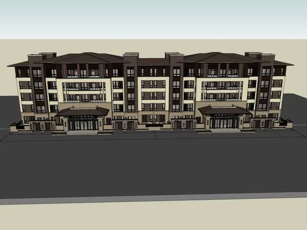Classical Style Row House Residential Model in SketchUp