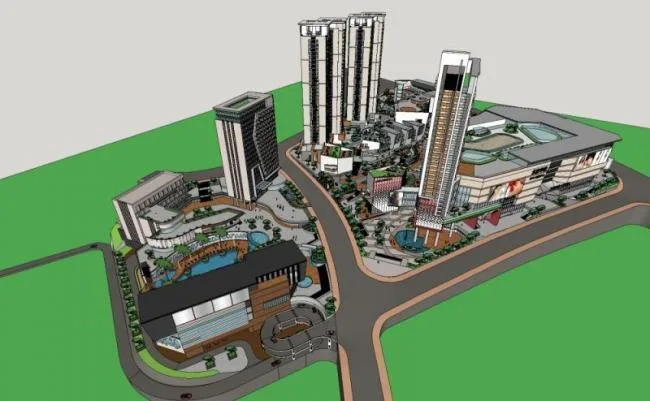 Sketchup Residential Model | Super high-rise residential area, ground floor commercial, modern style