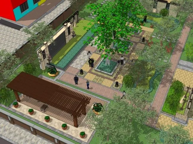 Sketchup Landscape Model | Community Landscape, Residential Landscape, Modern Style