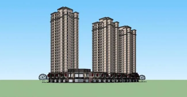 Sketchup Residential Model | High rise residential buildings, neighborhoods, commercial podiums, ground floor commercial buildings, residential buildings, classical style
