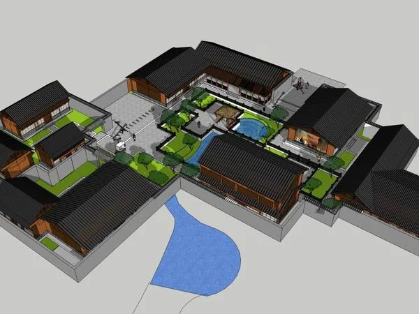 Sketchup Business Model | Multi story Ancient Architecture Commercial Street, Pedestrian Street, Classical Style