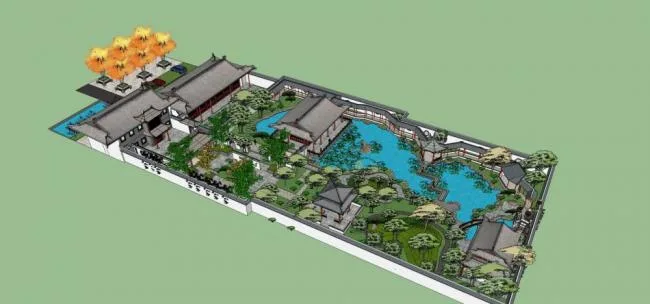 Sketchup Landscape Model | Chinese Garden Landscape