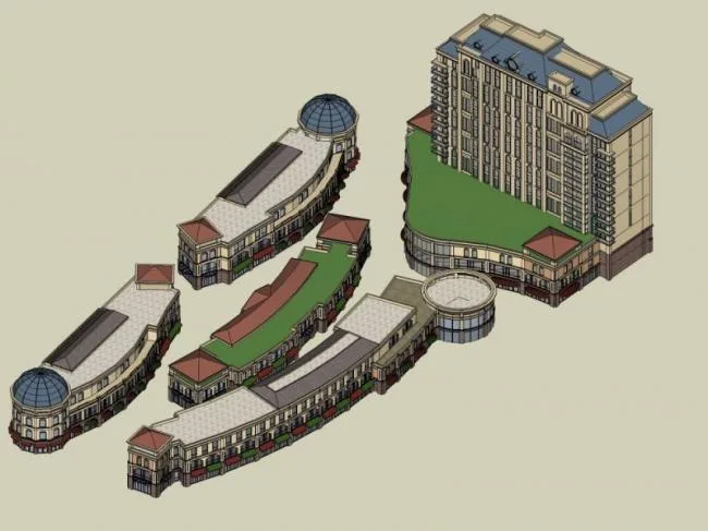 Sketchup Complex Model | Multi story Commercial and Residential Complex, Residential, Ground Floor Commercial, Classical Style