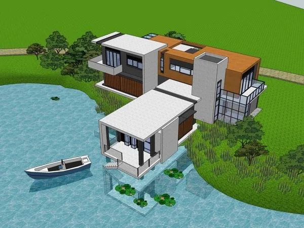 Sketchup Villa Model | Solo Mountain Lake Villa, Modern Style