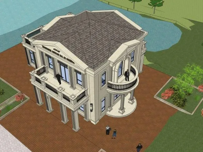 Sketchup Villa Model | Single Family Residence, European Style