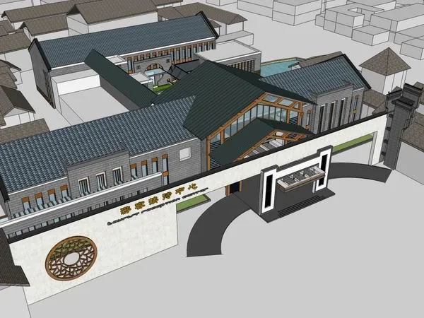 Sketchup Landscape Model | Multi story Visitor Reception Center, Landscape Garden, Chinese Style