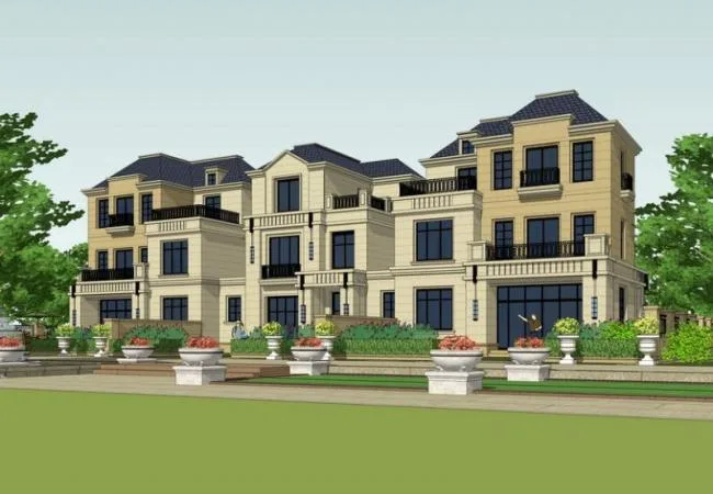 SketchUp Villa Model: French Classical Style Row Villas