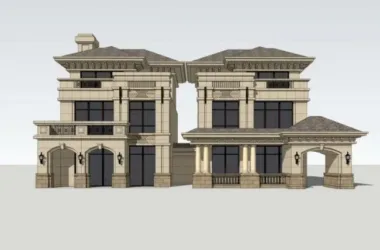 French-Style Double Split Villa SketchUp Model-BIM WORLD