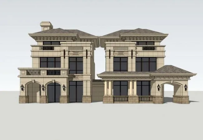 French-Style Double Split Villa SketchUp Model