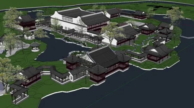 Sketchup Landscape Model | Chinese Garden, Chinese Style, Courtyard Landscape