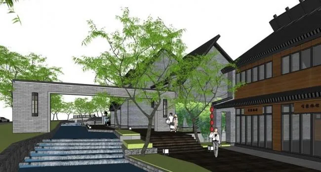 Sketchup Business Model | Multi story Commercial Street, Chinese Style