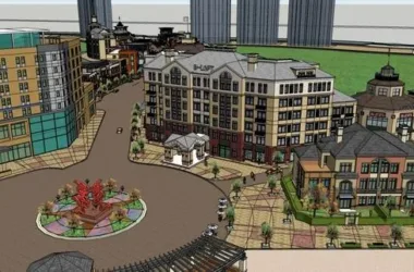SketchUp Business Model: Multi-Story Commercial and Pedestrian Street in Classical Style-BIM WORLD