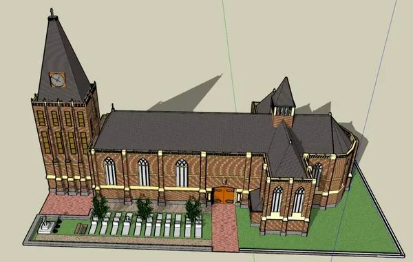 Sketchup Cultural Model | Multi story Gothic style medium-sized church, cultural architecture, classical style