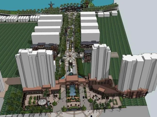 Sketchup Residential Model | Multi story residential community, garden villa, classical style