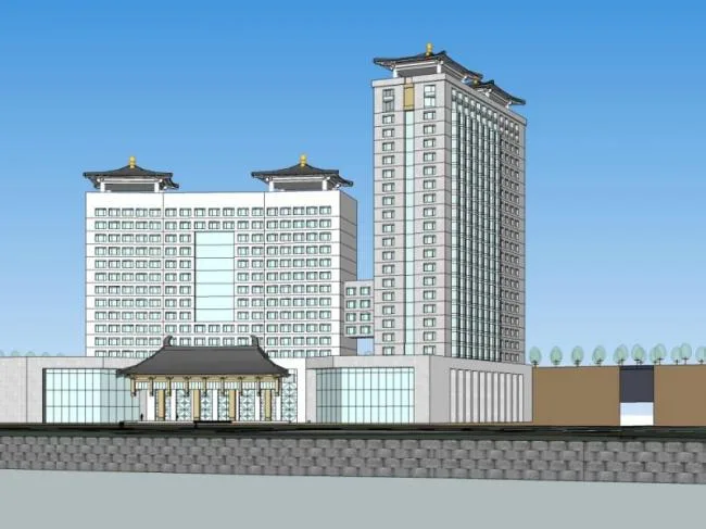 Sketchup Hotel Model | High rise Hotel, Modern Chinese Style