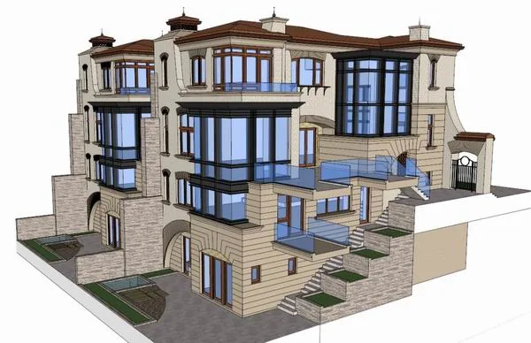 Sketchup Residential Model | Multi story Residence, Sloping Garden Villa, Classical Style