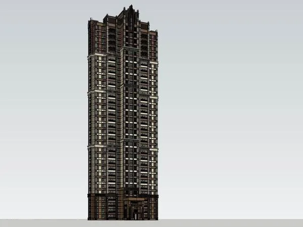 Sketchup Residential Model | Super high-rise residential building, classical style, 33 floors