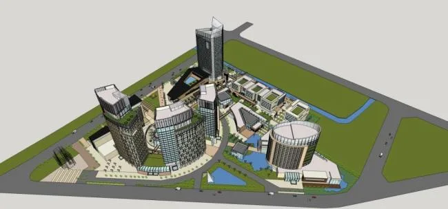 Sketchup Complex Model | Commercial Complex, High rise Office, Office Building, Hotel, Commercial Skirt, Modern Style