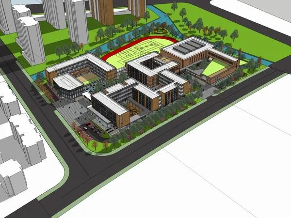Sketchup School Model | Multi story Collection of Shigang Baiyue Primary School, Campus Educational Architecture, Public Buildings, Modern Style