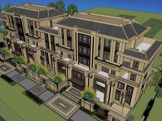 Sketchup Residential Model | Multi story Residence, Garden House, Residential Building, Classical Style