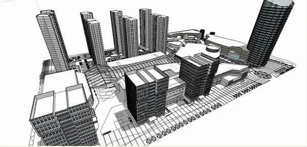 SketchUp Model of a Modern Multi-Story Commercial and Residential Office Complex