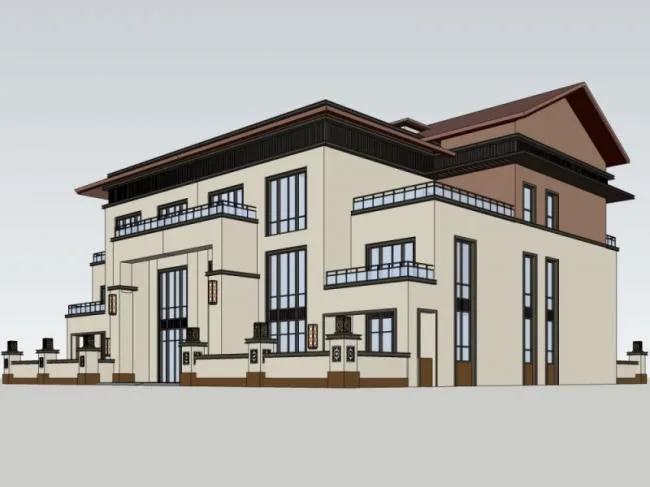 Sketchup Villa Model | Solo Villa, Modern Chinese Style