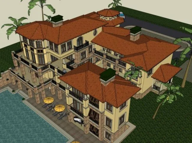 Sketchup Villa Model | Single Family Villa, Spanish Style