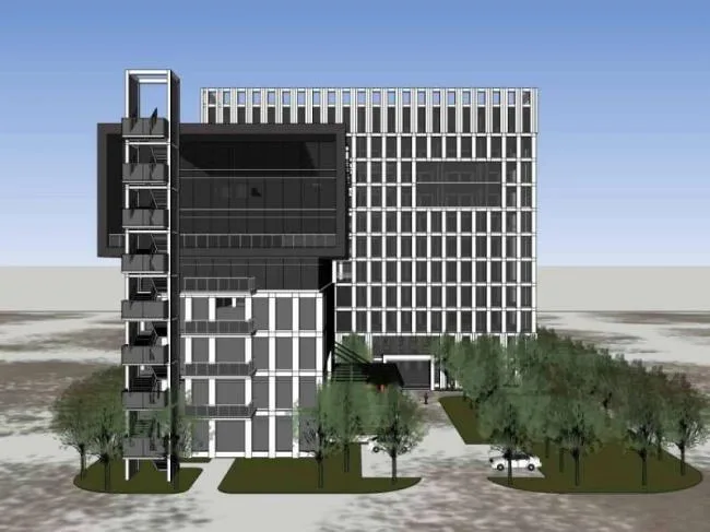 Sketchup office model | Wuhuan Technology's biological desulfurization project in Changcheng Park Industrial, a multi story high-rise office building with a modern style