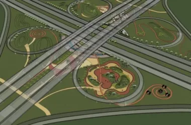 Modern Park Landscape Model Beneath an Overpass in SketchUp-BIM WORLD