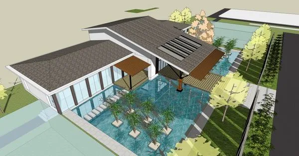 Sketchup Villa Model | Single Family Villa, Classical Style