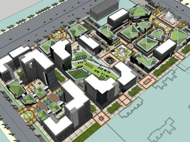 Sketchup Business Model | Multi story High rise Mixed Commercial Street, High rise Office, Modern Style