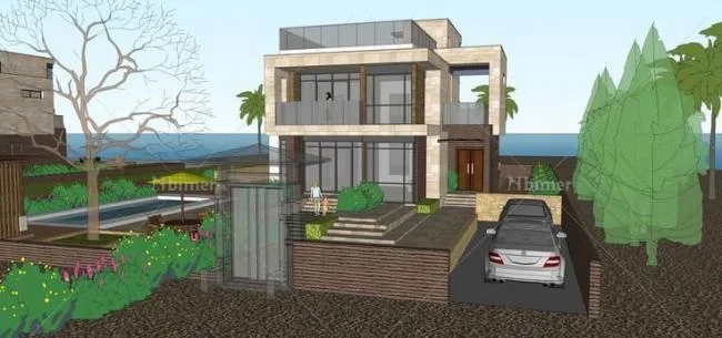 Sketchup villa model | Multi story sea view house, standalone villa, modern style