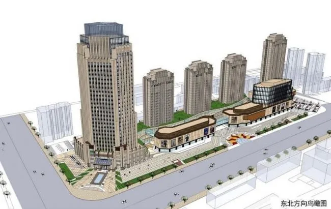 SketchUp Office Model: Neoclassical and Art Deco High-Rise Headquarters with Ground Floor Retail