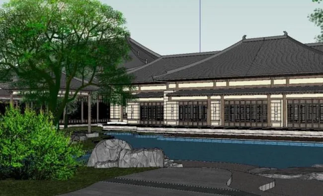 SketchUp Cultural Model: Multi-Story Museum Featuring Traditional Chinese Architecture and Gardens