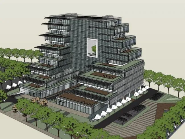 Modern Multi-Story Office Building Model in SketchUp