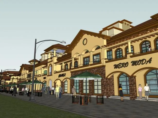 SketchUp Business Model: Multi-Story Spanish-Style Commercial Street Design