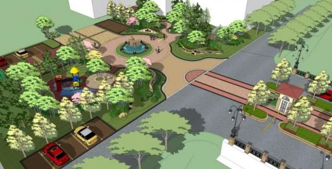 Sketchup Landscape Model | Community Landscape, Residential Landscape, Classical Style
